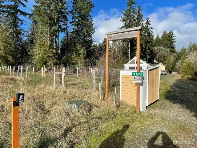 Solar powered gated entry with Code. Upper property is fully fenced. Power pedestal is in front of the signposts.