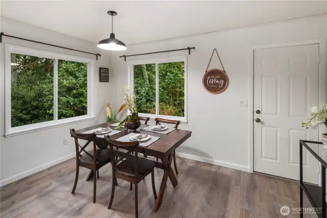 Enter the dining room. It also has a door to the exterior of the home here.