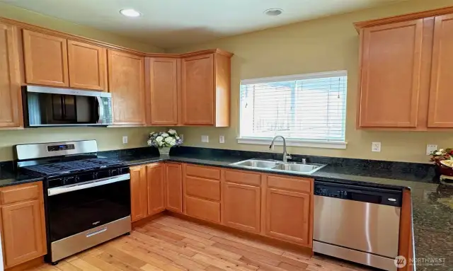 Kitchen facing peaceful backyard
