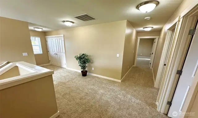 Spacious upper hallway with windows creates bright & open atmosphere!