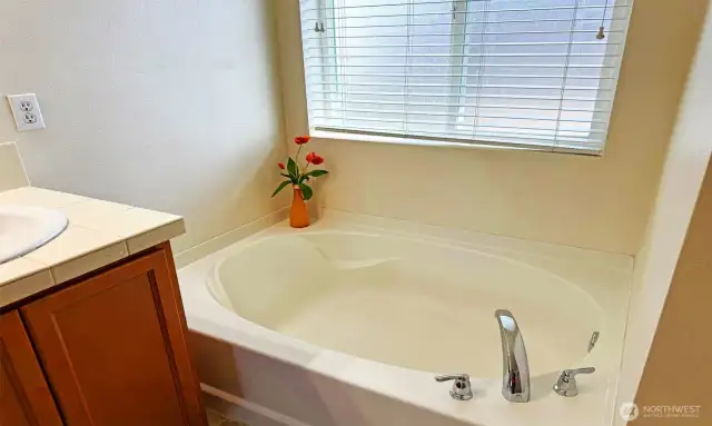 Oval soaking bathtub in Primary suite