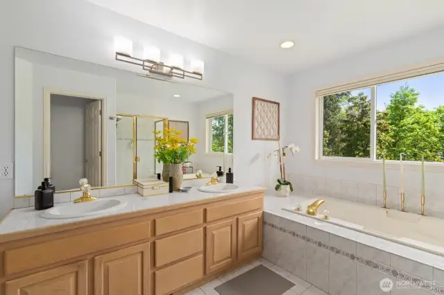 Elegant Primary Bathroom With Soaking Tub Retreat
