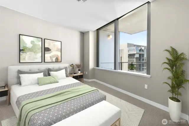 Inviting primary bedroom with ample space and those great views