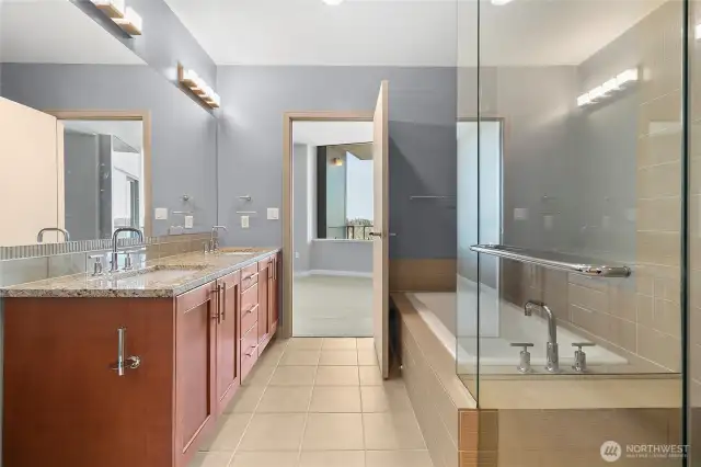 Frameless glass shower in the fabulous primary bath