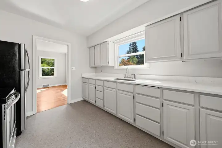 Kitchen, vacant as shown today.