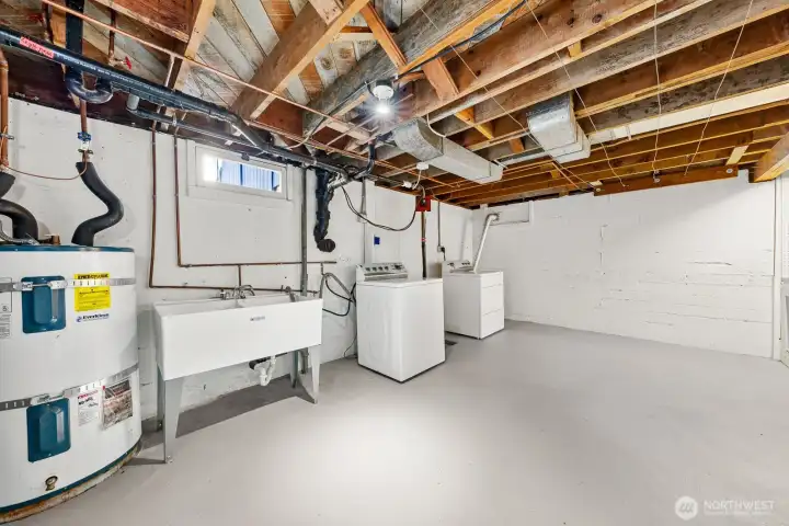The washer and dryer are included in the sale. Both are used and have no value. There is an automatic sump pump between the appliances.