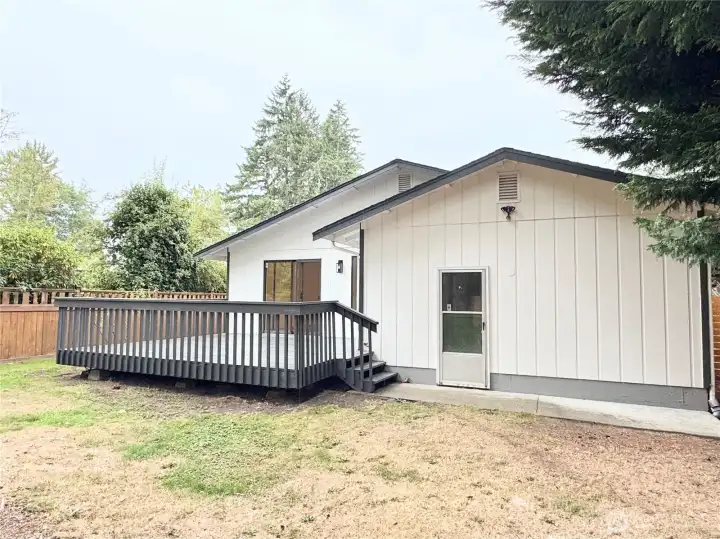 Backyard with brand new deck.