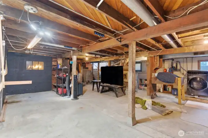 Unfinished basement is huge, ready for storage or hobbies