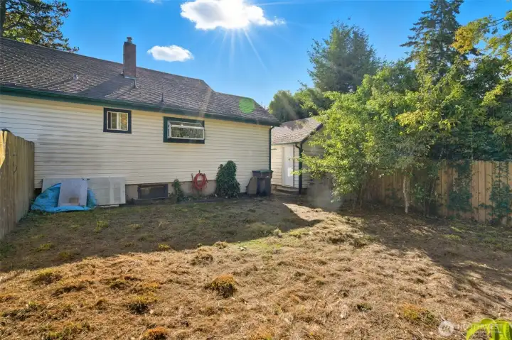 Fenced back yard is a blank slate for your vision