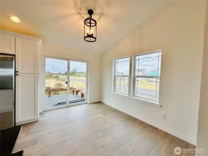 Dining room with slider out to side deck