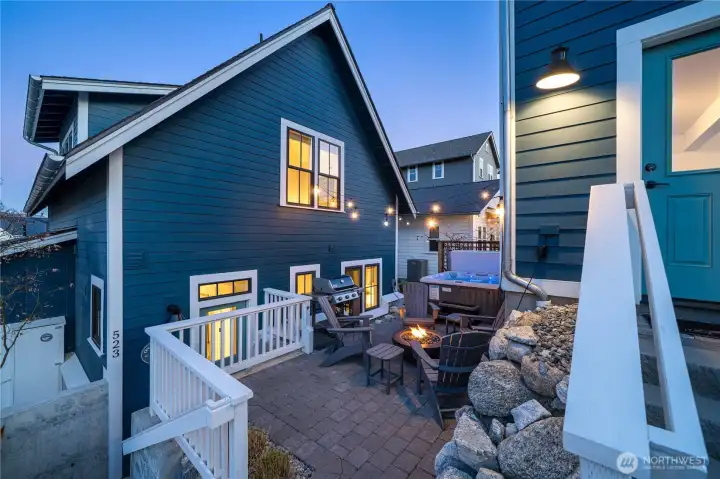 Twilight view 4 of outdoor living area.