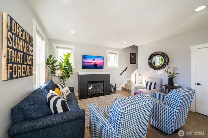 View 1 of Living Room with gas fireplace.