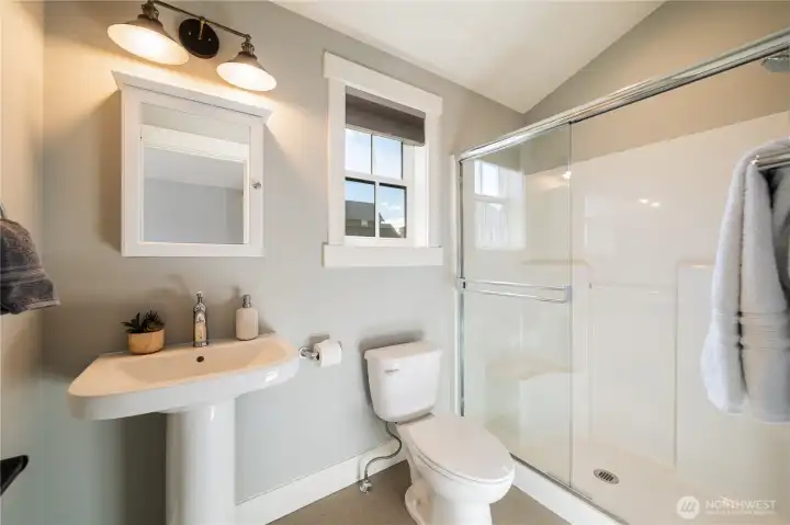 View of upper level carriage house 3/4 bathroom.