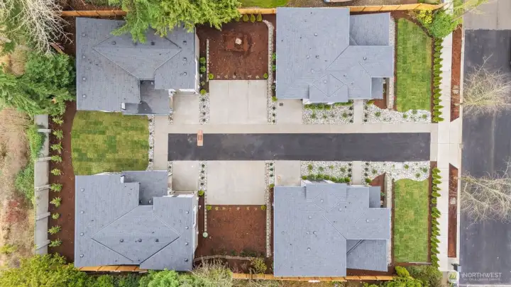 Each cottage enjoys its own individual lot, while the private drive and guest parking are the only shared community spaces.