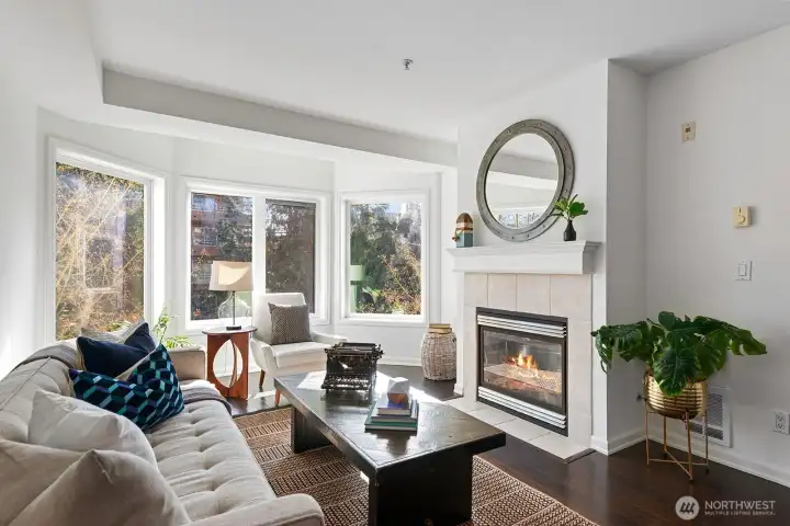 Gas fireplace that keeps the unit nice and cozy warm.