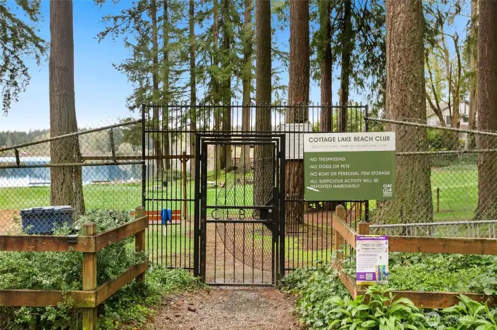 Exclusive membership into Cottage Lake Beach Club