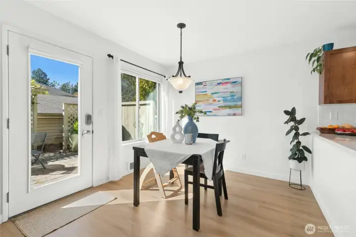 Dining space off kitchen makes for easy gatherings. Dining space off kitchen makes for easy gatherings.