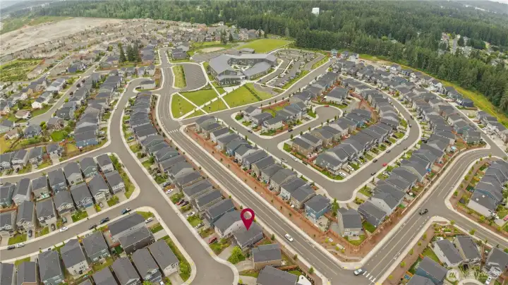 Aerial view of Rainier Ridge community with convenient access to amenities and commuter routes.
