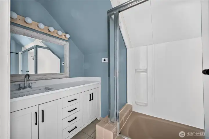 View of the main bathroom located on the second floor. View of the main bathroom located on the second floor.