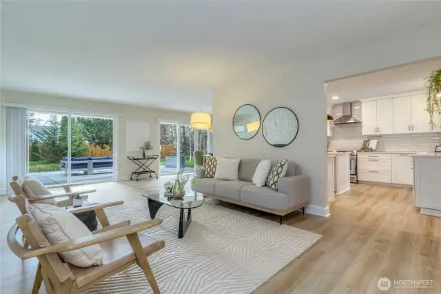 Living Room & Kitchen with access to the Patio & Creek