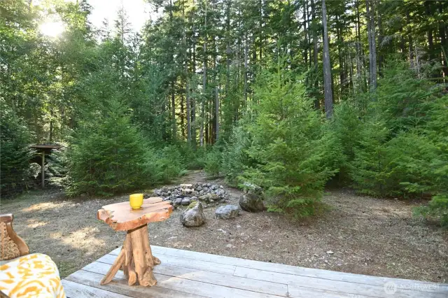 Wake to morning coffee with trees, river sounds, and birdsong all around.