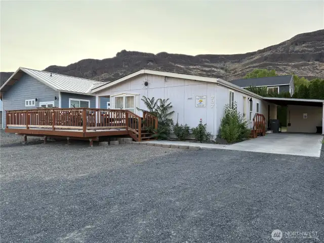 Front of house with the big new deck