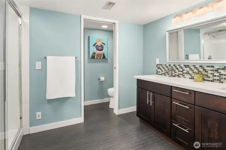 Lower Level Bathroom. Shower and Bluetooth Exhaust Fan