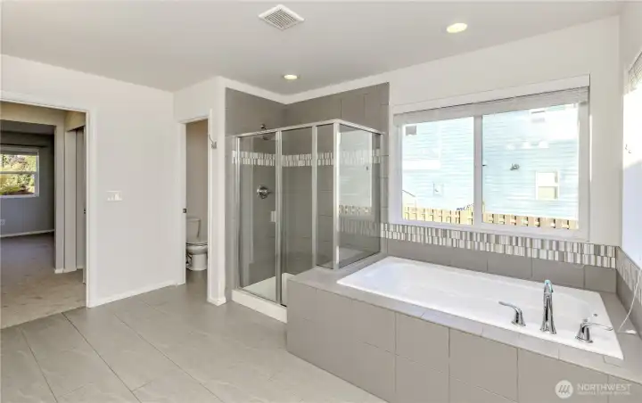 large soaking tub and shower.