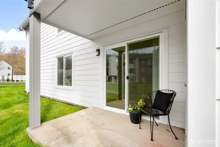 Private patio with storage closet