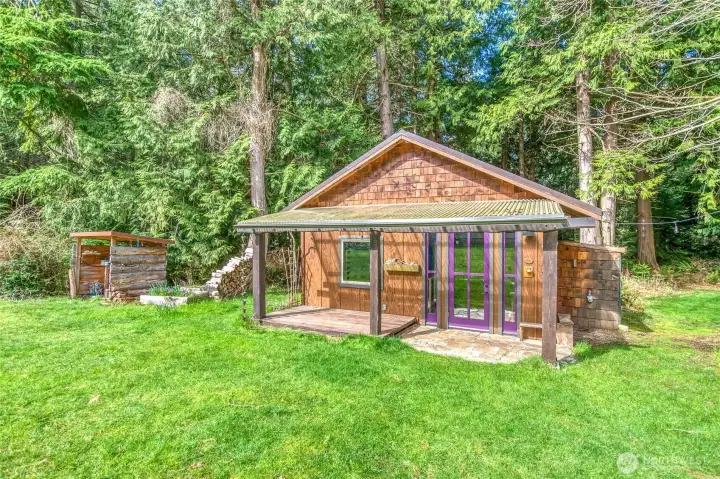 Post and beam structure crafted by Karl Kruger and Bernard Mehl, using old-growth western cedar milled from the property.