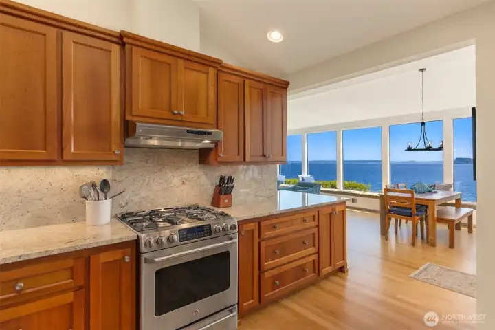 Spacious, functional kitchen with stainless steel appliances.