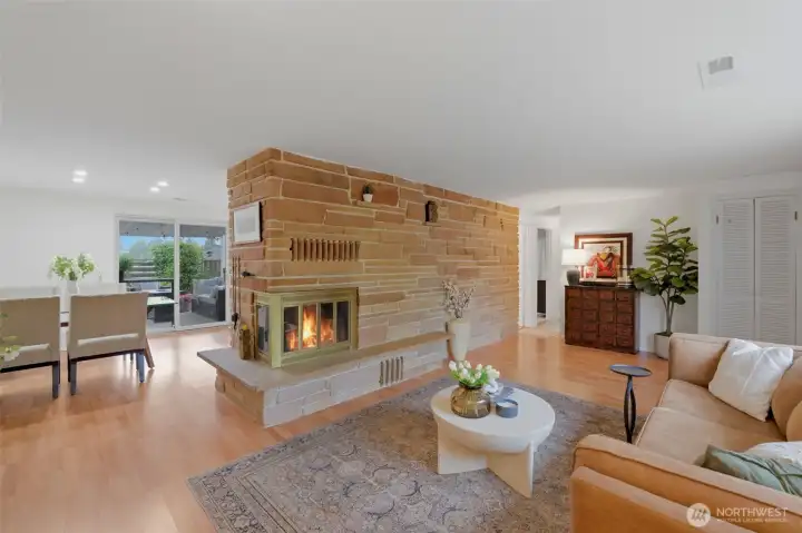 The corner fireplace is a true art piece!