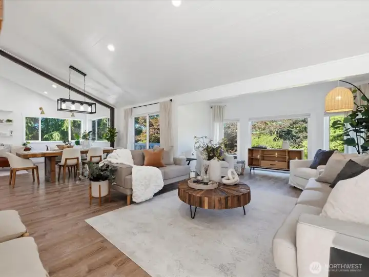 Open concept living, dining and kitchen