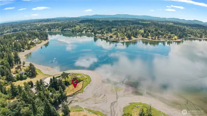 Sweeping aerial view showcases the property's exceptional waterfront location, expansive shoreline, and breathtaking Hammersley Inlet setting. Sweeping aerial view showcases the property's exceptional waterfront location, expansive shoreline, and breathtaking Hammersley Inlet setting.