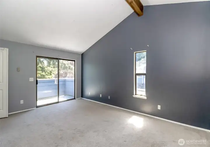 Front Bedroom with Vauled ceilings & private bath & deck! Front Bedroom with Vauled ceilings & private bath & deck!