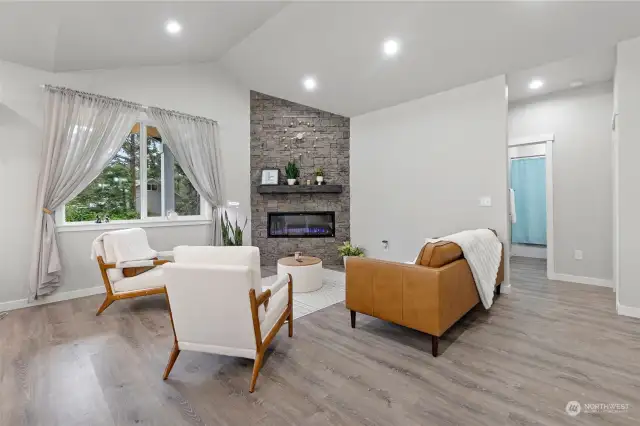 The electric fireplace adds an extra level of cozy.