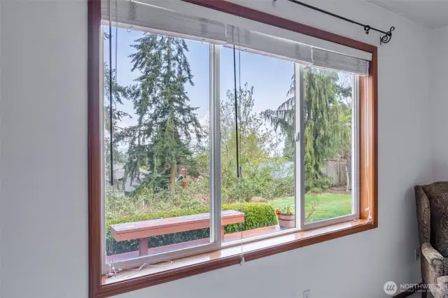 Green Backyard with Peek-a-boo views of the Sound from the ground floor