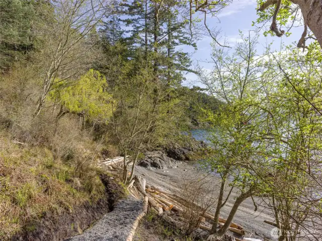 Gravel path leads you to the private cove beach and waterfront. Launch a kayak or small boat or harvest shellfish.