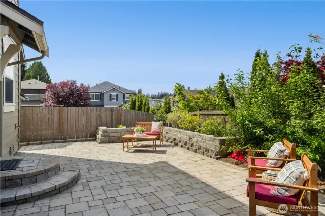 Backyard patio. Backs to neighborhood green space for added privacy.