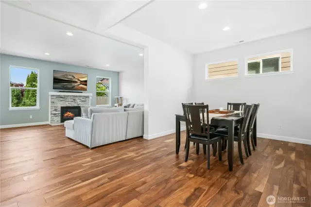 Open concept dining and family rooms.
