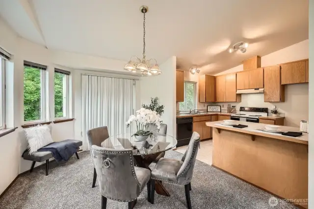 Dining room and kitchen.