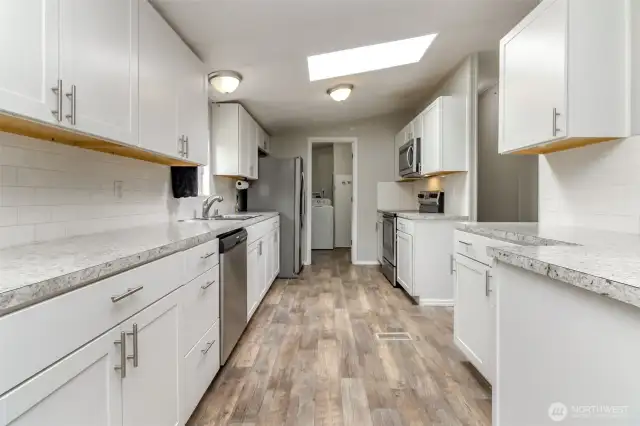 Kitchen has ample counter and cabinet space.