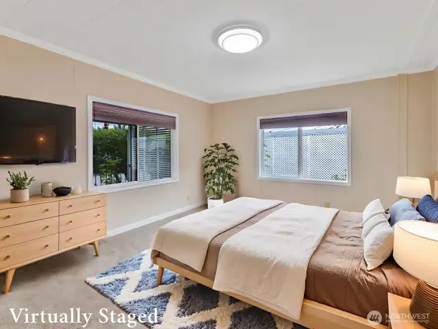 Primary bedroom virtually staged.