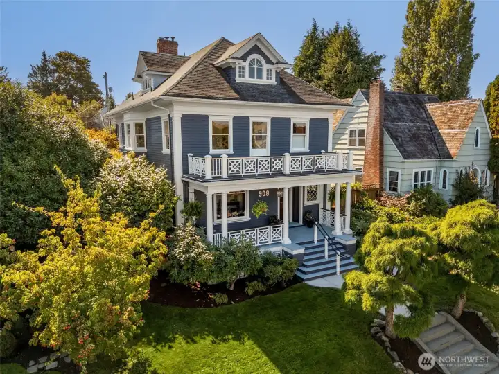 3 stately stories plus refinished basement.