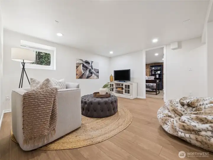 Light and bright downstairs family room.
