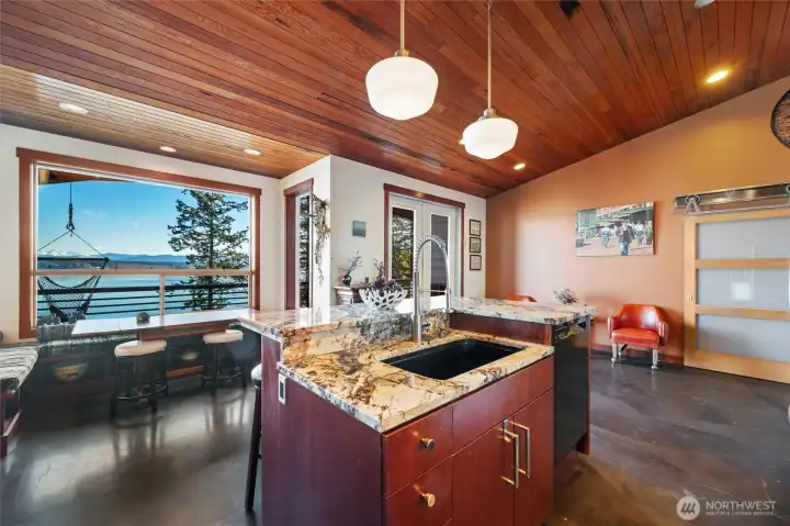 The kitchen also takes in those stunning views...not a bad place to wash dishes or prep a meal!