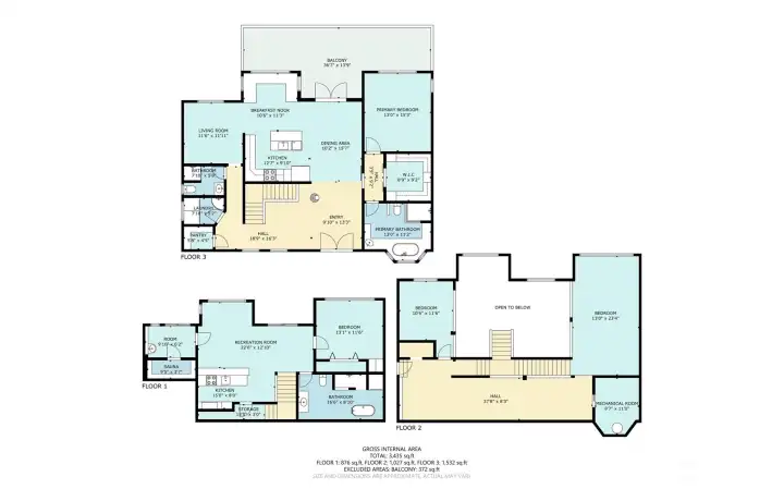 The floor plan of all three levels.