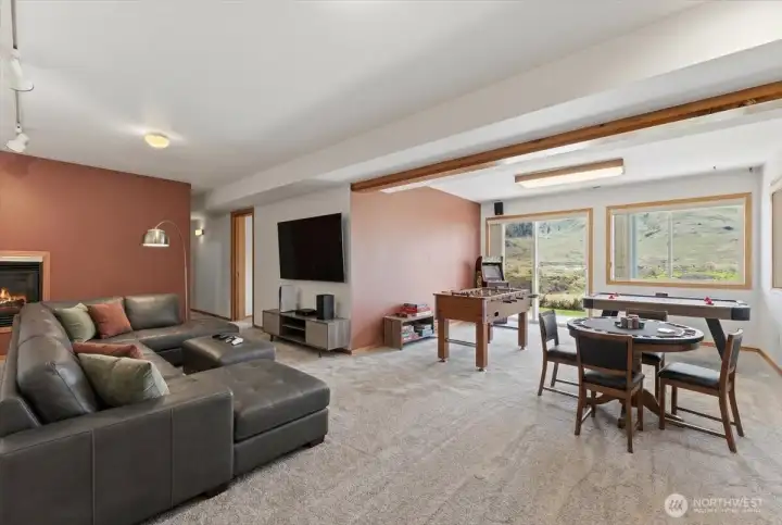 Daylight basement virtually staged Rec-room