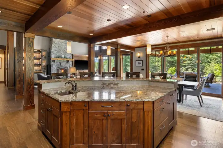 Huge granite island with lots of storage, coper sink with hot and cold filtered water,