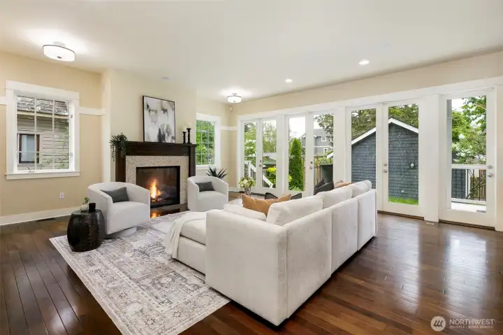 The wall of French doors allows tons of light into this beautiful space.